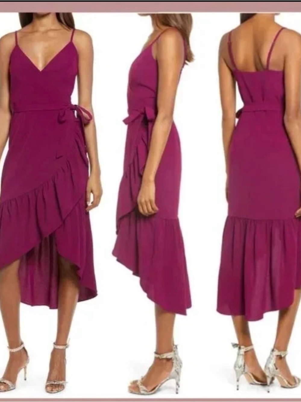 NEW Dress the Population Delphine Crepe Wrap Midi Dress #S286 Wine Party Sz XL